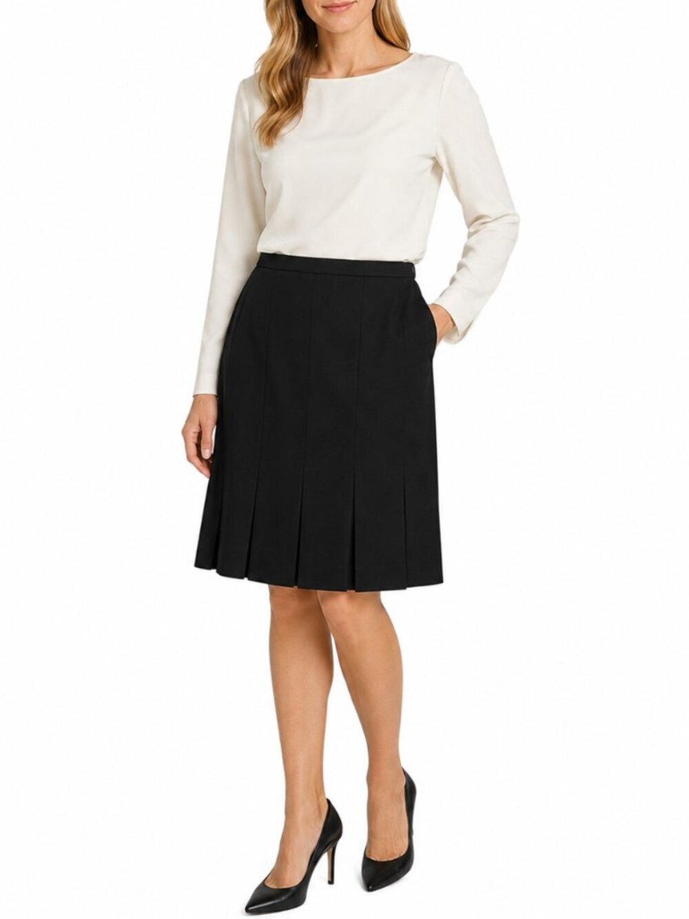 CURRENT Black 100% Wool Pleated Skirt - 12